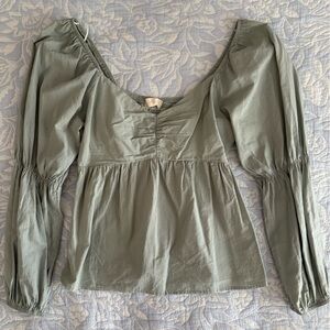 Anthropologie Sage Green Smocked Blouse